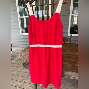 Ann Taylor Loft Fit & Flare Red Dress Faux Belt Mini Sleeveless Dress Size 10